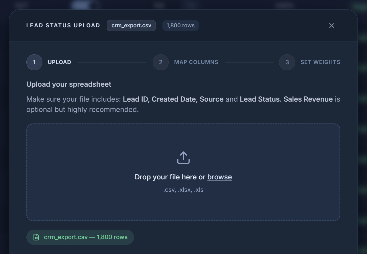 Lead status upload modal